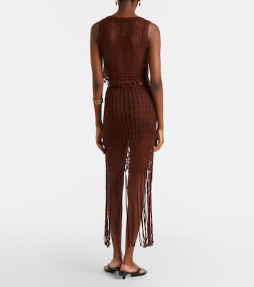 Crochet fringed cotton miniskirt | Anna Kosturova