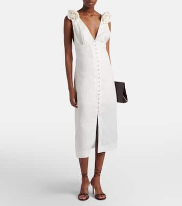 Floral-appliqué linen midi dress | Farm Rio