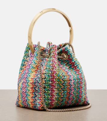 Bon Bon Small raffia-effect bucket bag | Jimmy Choo
