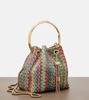 Bon Bon Small raffia-effect bucket bag | Jimmy Choo