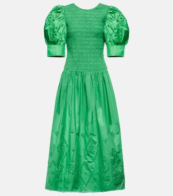 Robe midi en coton à broderies anglaises | Ganni