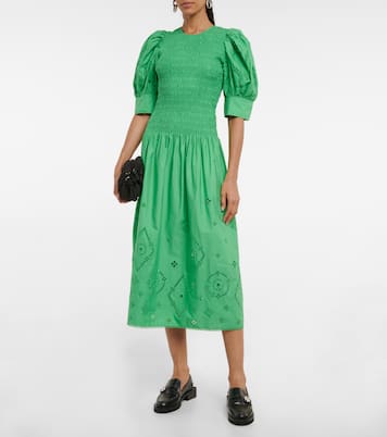 Robe midi en coton à broderies anglaises | Ganni