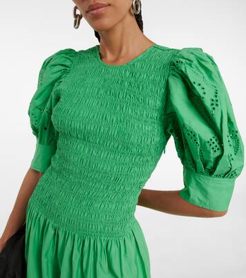 Robe midi en coton à broderies anglaises | Ganni