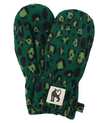 Leopard-print fleece mittens | Mini Rodini