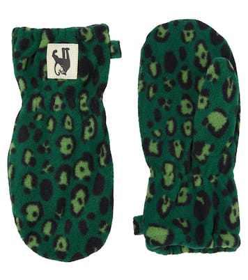 Leopard-print fleece mittens | Mini Rodini