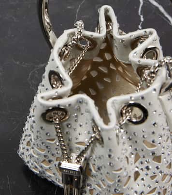 Bon Bon Micro laser-cut satin bucket bag | Jimmy Choo