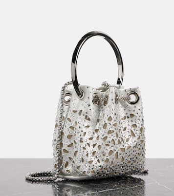 Bon Bon Micro laser-cut satin bucket bag | Jimmy Choo