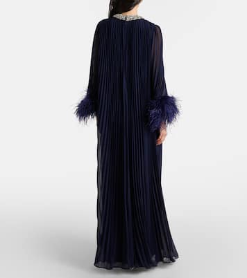 Plissé feather-trimmed chiffon maxi dress | Self-Portrait