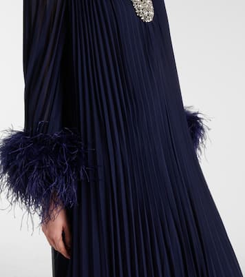 Plissé feather-trimmed chiffon maxi dress | Self-Portrait