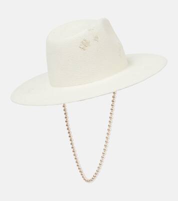 Faux pearl-embellished straw fedora | Ruslan Baginskiy