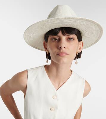 Faux pearl-embellished straw fedora | Ruslan Baginskiy