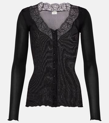 Top in seta semitrasparente con pizzo | Saint Laurent
