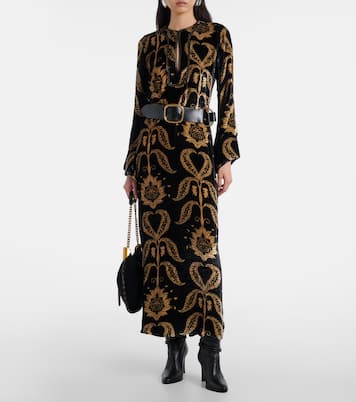 Abito lungo in velluto con ricamo | Johanna Ortiz