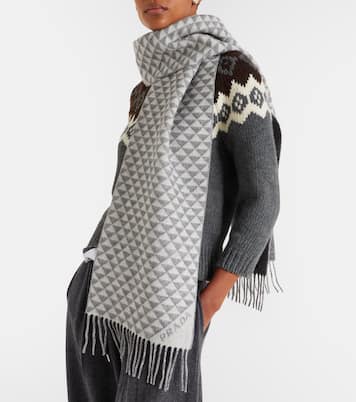 Logo wool and cashmere jacquard scarf | Prada