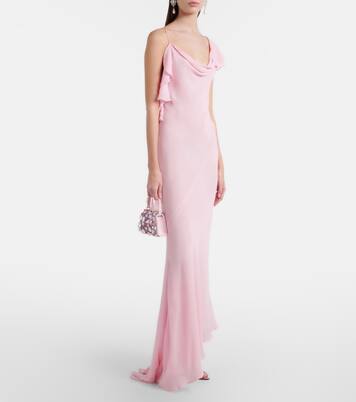 Ruffled asymmetric georgette gown | Self-Portrait