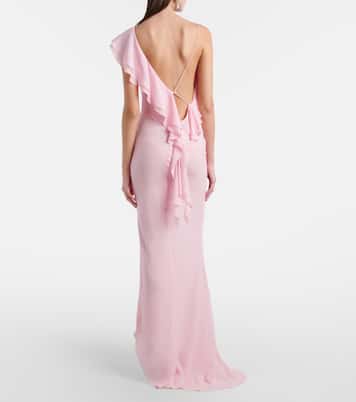 Ruffled asymmetric georgette gown | Self-Portrait
