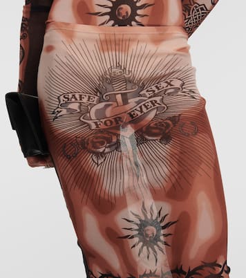 Tattoo Collection Bedruckter Midirock aus Mesh | Jean Paul Gaultier