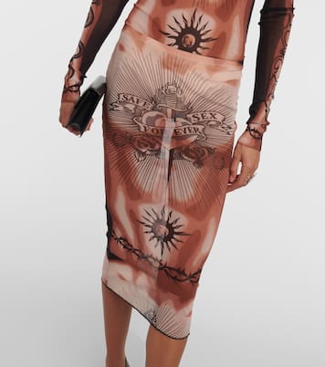 Tattoo Collection Bedruckter Midirock aus Mesh | Jean Paul Gaultier