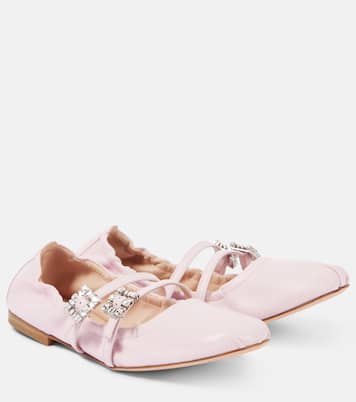Crystal-embellished leather Mary Jane flats | Roger Vivier
