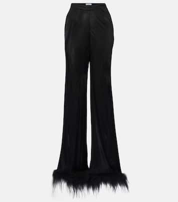 Feather-trimmed wide-leg pants | Prada