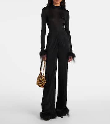 Feather-trimmed wide-leg pants | Prada
