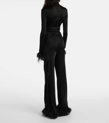 Feather-trimmed wide-leg pants | Prada