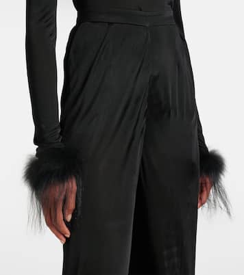 Feather-trimmed wide-leg pants | Prada