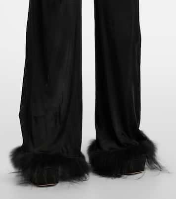 Feather-trimmed wide-leg pants | Prada
