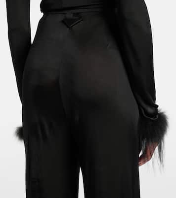 Feather-trimmed wide-leg pants | Prada