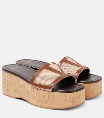 Viva Superstar leather-trimmed canvas slides | Valentino Garavani