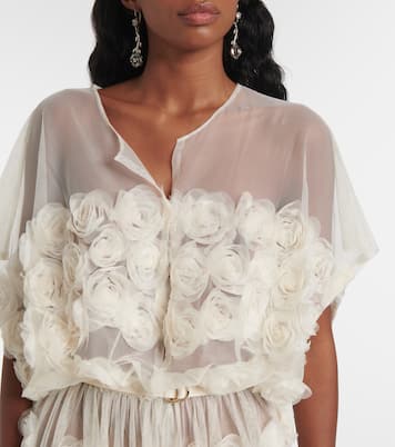 Floral-appliqué belted sheer gown  | Norma Kamali