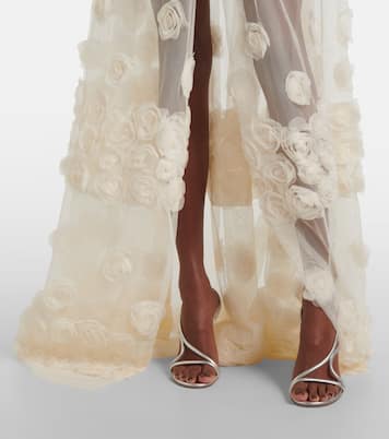 Floral-appliqué belted sheer gown  | Norma Kamali