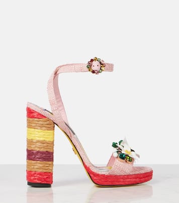 Sandali Taormina 135 in rafia con cristalli  | Dolce&Gabbana