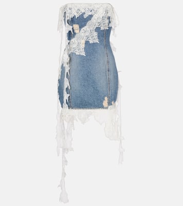 Lace-trimmed denim minidress | Blumarine