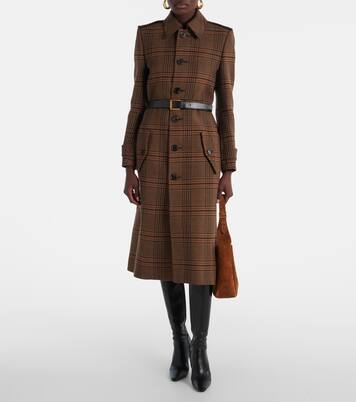 Belted Prince of Wales wool coat | Saint Laurent
