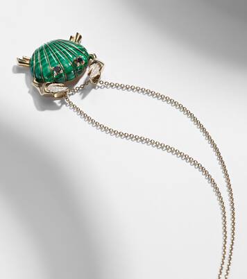 Collier Crabe Coquillage en or 9 ct, malachite et diamants | Yvonne Léon