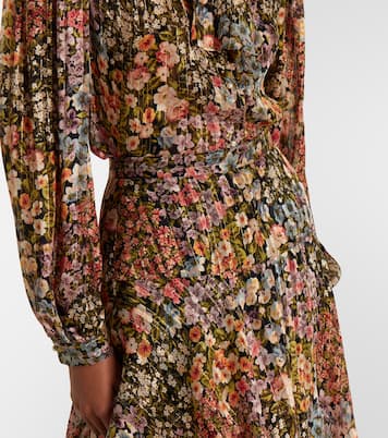 Floral plissé tiered silk midi skirt | Valentino