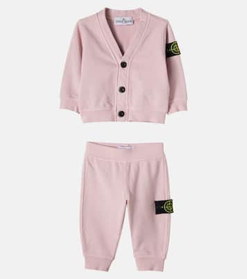 Baby cotton cardigan, sweatpants and blanket set | Stone Island Junior