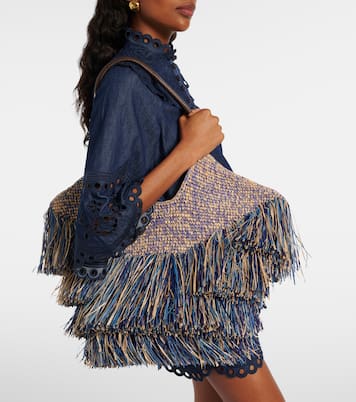 Goldentime Medium fringed raffia tote bag | Zimmermann