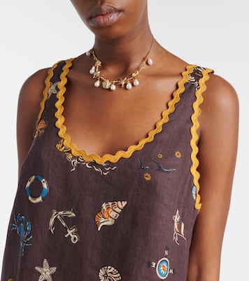 Printed scalloped linen minidress | Alémais