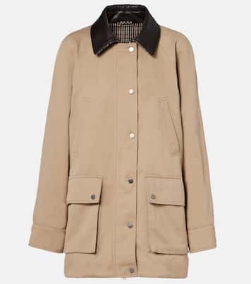 Leather-trimmed cotton and linen jacket | Brunello Cucinelli