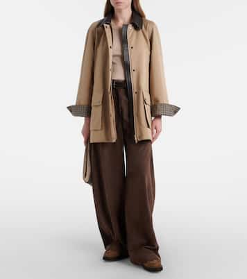 Leather-trimmed cotton and linen jacket | Brunello Cucinelli