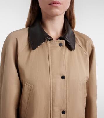 Leather-trimmed cotton and linen jacket | Brunello Cucinelli