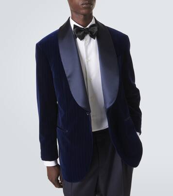 Pinstripe cotton velvet tuxedo jacket | Brunello Cucinelli