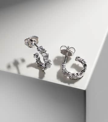 Fireworks 18kt white gold hoop earrings with diamonds | Suzanne Kalan