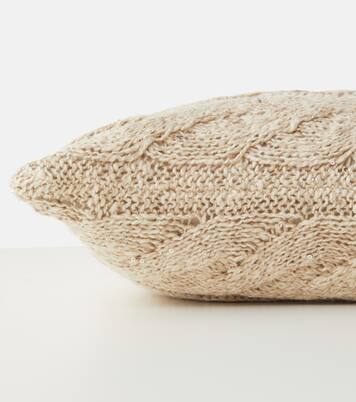 Cable-knit linen and silk cushion | Brunello Cucinelli