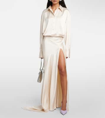 Abito lungo in raso con piume | The Attico