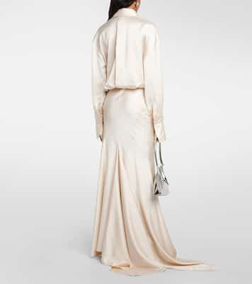Abito lungo in raso con piume | The Attico