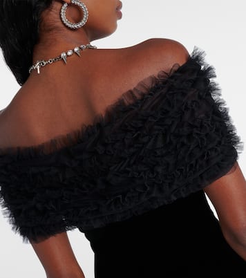 Off-shoulder velvet and tulle minidress | Alessandra Rich