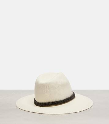 Monili leather-trimmed straw fedora | Brunello Cucinelli